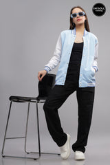 Women's Sky Blue & White Varsity Bomber Jacket