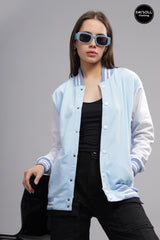 Women's Sky Blue & White Varsity Bomber Jacket