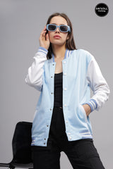 Women's Sky Blue & White Varsity Bomber Jacket