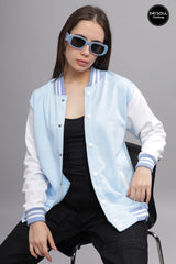 Women's Sky Blue & White Varsity Bomber Jacket