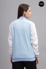 Women's Sky Blue & White Varsity Bomber Jacket