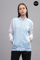 Women's Sky Blue & White Varsity Bomber Jacket