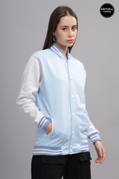 Women's Sky Blue & White Varsity Bomber Jacket