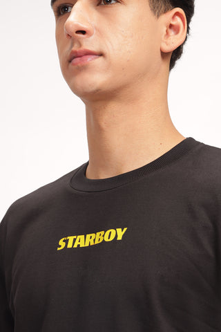 Men's Black Star Boy Printed Oversized T-shirt