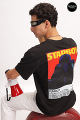 Men's Black Star Boy Printed Oversized T-shirt