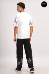 Men's Black Flame Graphic Printed Super Loose Fit Co-ordinates