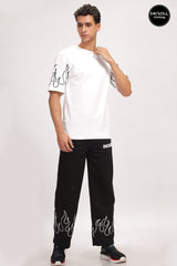 Men's Black Flame Graphic Printed Super Loose Fit Co-ordinates