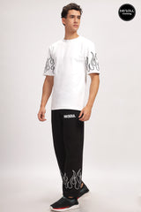 Men's Black Flame Graphic Printed Super Loose Fit Co-ordinates