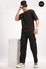 Men's Black Solid Super Loose Fit Co-ord Set