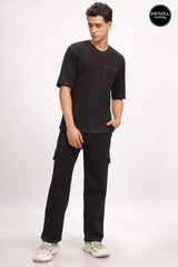 Men's Black Solid Super Loose Fit Co-ord Set