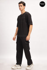 Men's Black Solid Super Loose Fit Co-ord Set