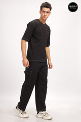 Men's Black Solid Super Loose Fit Co-ord Set