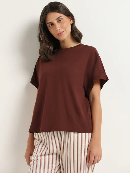 Coffee Brown Plain Regular T-shirt