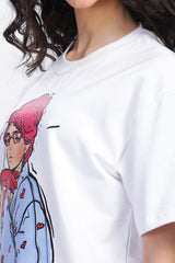 Women's Pink Hair Model Graphic Printed Oversized T-shirt