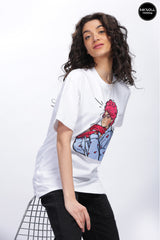 Women's Pink Hair Model Graphic Printed Oversized T-shirt