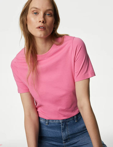 Rose Pink Plain Regular Fit T-Shirt