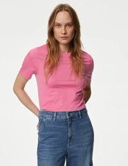 Rose Pink Plain Regular Fit T-Shirt