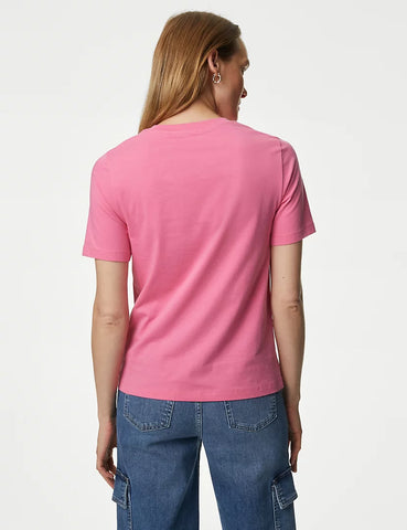 Rose Pink Plain Regular Fit T-Shirt