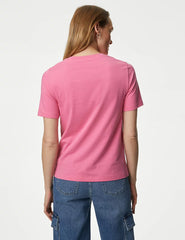 Rose Pink Plain Regular Fit T-Shirt