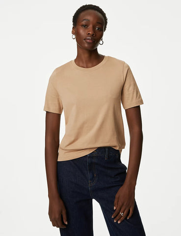 Beige Plain Regular T-shirt