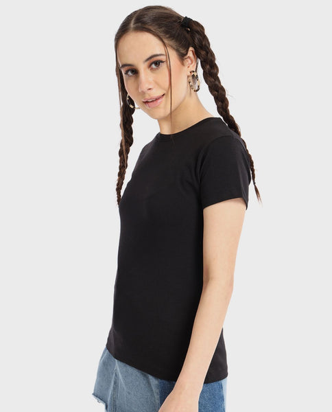 Women's Black Slim Fit T-shirt