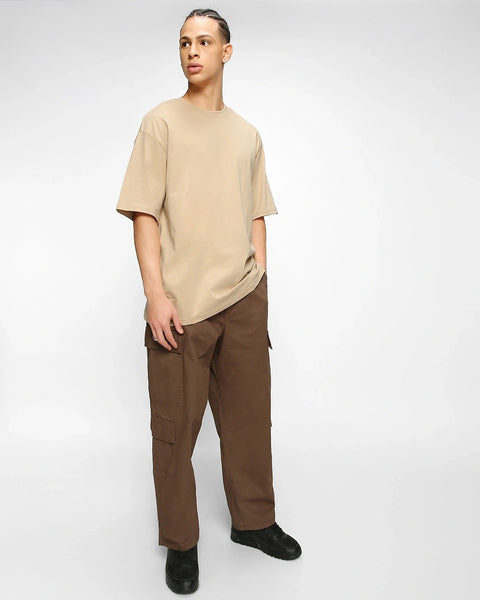 Beige Plain Oversized T-shirt for Men