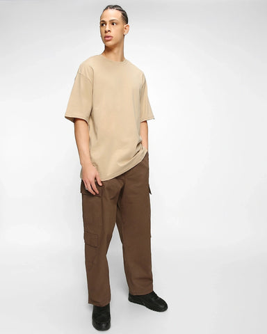 Beige Plain Oversized T-shirt for Men