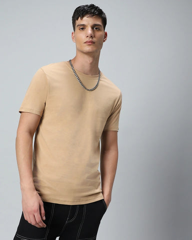 Beige Plain Regular T-shirt