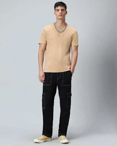 Beige Plain Regular T-shirt