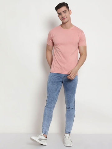 Rose Pink Plain Regular Fit T-Shirt