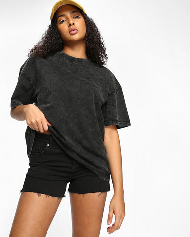 Women's Black Acid Wash Oversized T-shirt