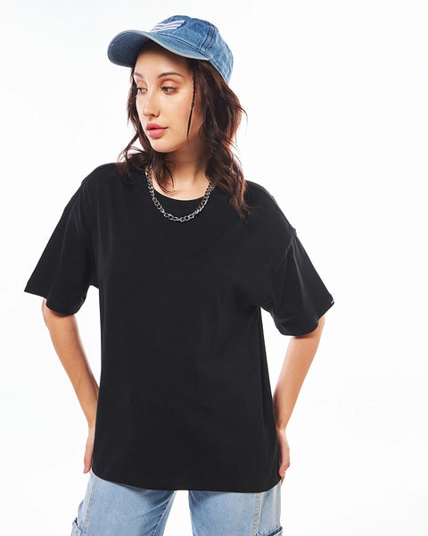 Black Plain Oversized T-shirt for Women