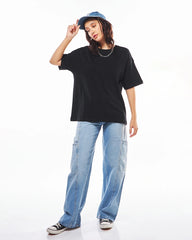 Black Plain Oversized T-shirt for Women